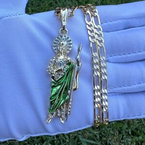 St Jude Necklace with Figaro Chain 24” Long